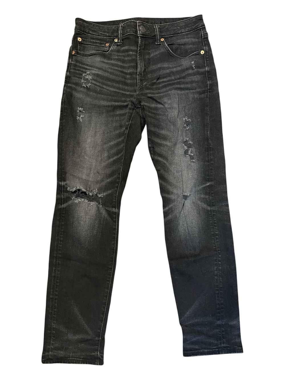 American Eagle Outfitters Men's Slim Distressed Black Jeans Athletic Fit